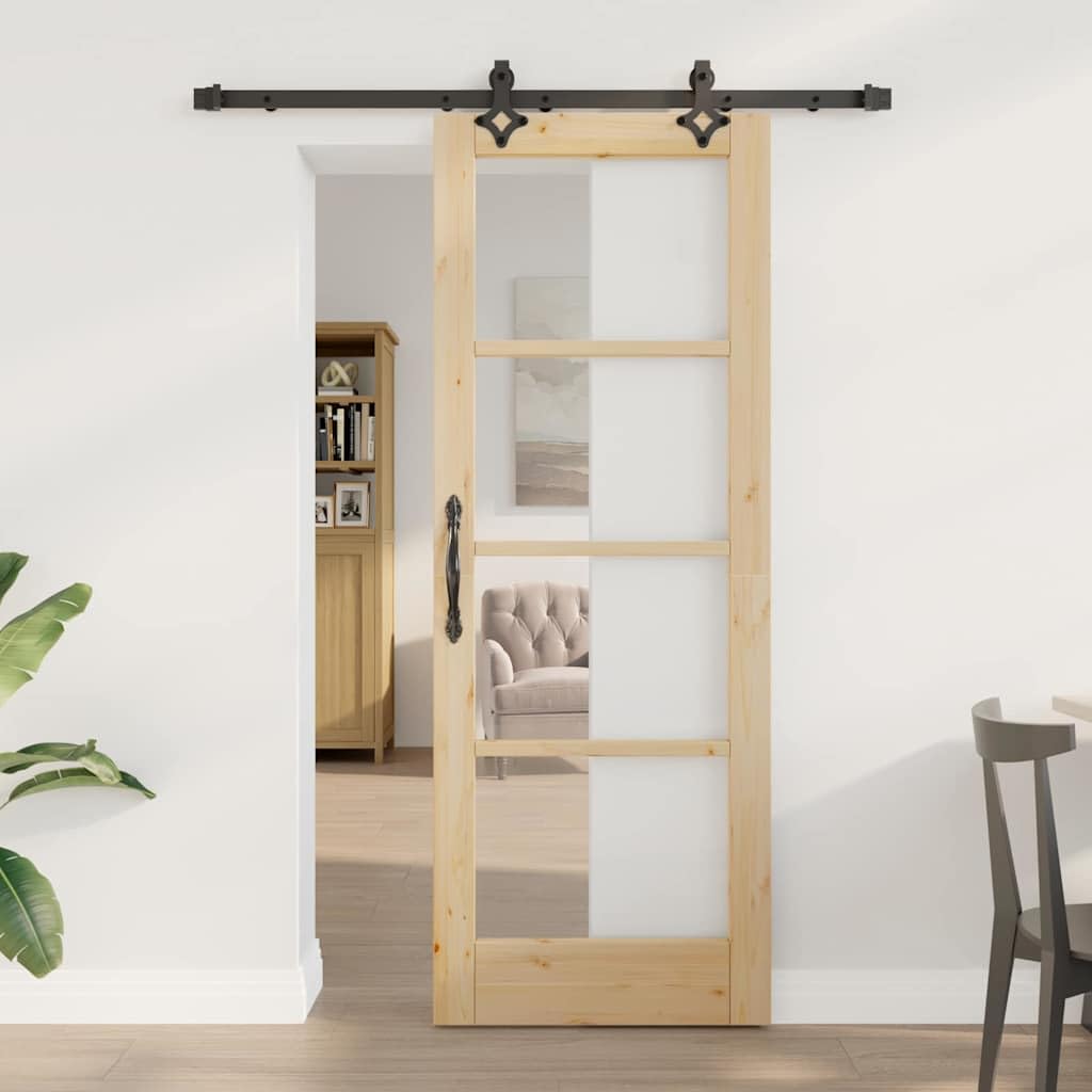 Porta scorrevole 73,5 x 198,5 cm in legno di pino e vetro con sistema a binario per interni