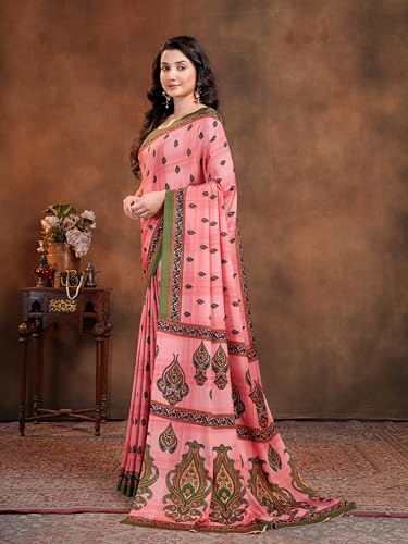 Image of Garden Vareli Floral Booti Print Crepe Saree With Unstitched Blouse Piece