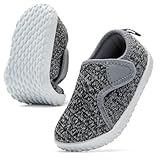 nerteo Toddler Boy Sneakers Wide Toe Box Barefoot Slip on Walking Running Tennis Athletic School Summer Gym Shoes Non-Slip Breathable Lightweight Black/Grey Size 6 US Toddler