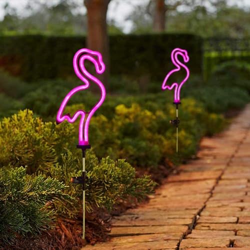 Image of YZYOE 2 Packs of LED Solar Powered Flamingo Lights, Beautiful Outdoor Courtyard Decoration lamp, Wireless Dusk to Dawn Waterproof Garden Road Landscape Lights.