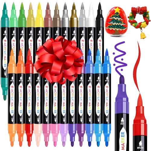 TBC The Best Crafts 24 Colors Dual Tip Acrylic Paint Markers,Waterproof, Non-Toxic, odorless, Suitable for Paper, Pottery, Stones, Backpacks, Glass
