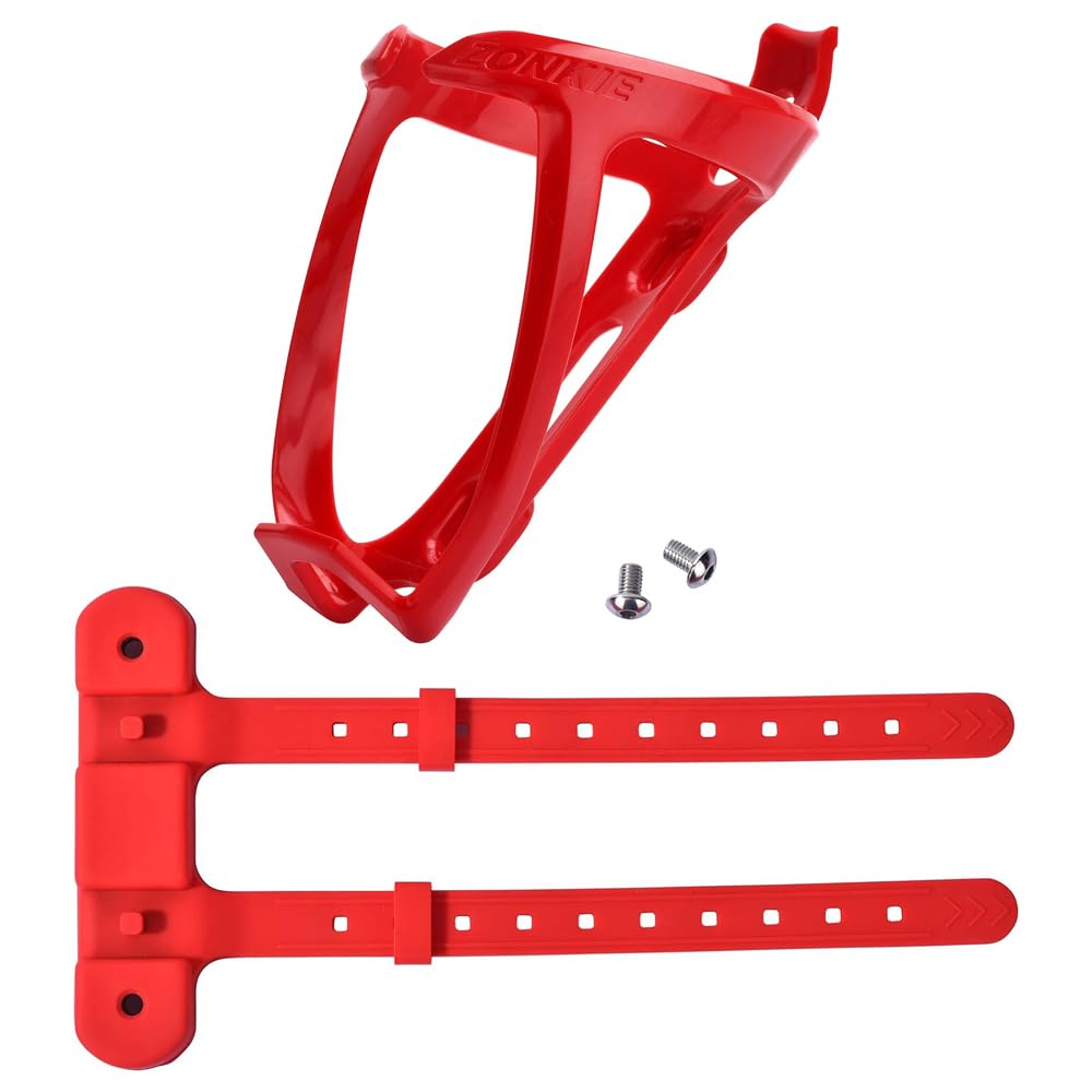 ZONKIE Porta borracce, Portabottiglie per Bicicletta, in plastica, con Base di Montaggio per Cage (Rosso)