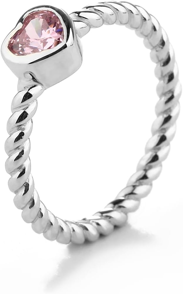 Precious Pieces .925 Sterling Silver Twisted Rope Band Baby Ring with Heart for Babies, Infants, Toddlers, Little Girls, Stackable or Pinky Ring for Teens and Women