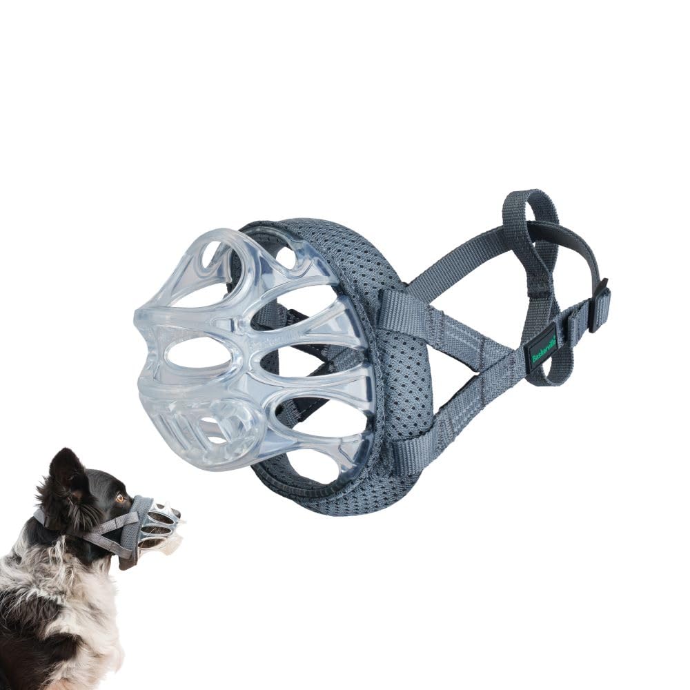 INVISA Basket Dog Muzzle - Patented Humane Design with Facial Visibility, Padded Nose Band, Dog can Pant and Drink, Prevents Biting and Scavenging. Muzzle for Large Dogs (Size 5)