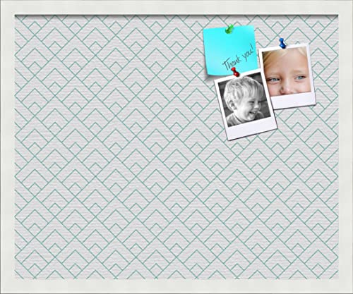 PinPix 22x18 inch Cork Bulletin Board. This Decorative Framed Pin Board Comes with Peaks Modern White Aqua Design and Satin White Frame. Ideal for Home, Office Decor or School (PinPix-1791)