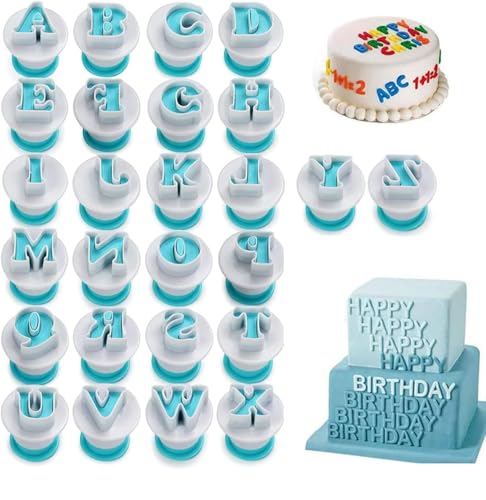 26 PCS Alphabet Cookie Cutter, Letters Fondant Cake Decorating Icing Cutters A-Z, Cake Decorating Alphabet Letter Stamps, for Wedding, Birthday, Christmas Cakes