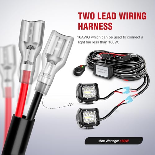 Nilight Remote Wiring Harness for LED Light Bar Wireless Strobe Flash Work Light Driving Lights 12V 15A 16AWG Remote Controller On Off Switch Waterproof Power Relay Blade Fuse-2 Leads by Nilight - Image 8