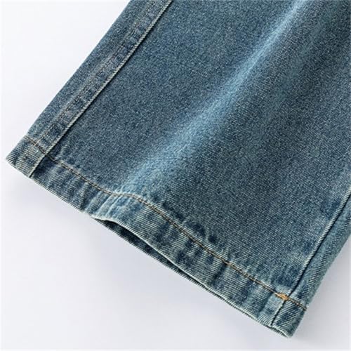 Girls Suspender Wide Leg Jeans Solid Color Work Denim Pants with Multiple-Pockets Baggy Causal Cargo Overalls4