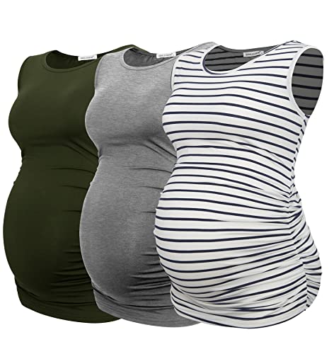 Smallshow Women's Maternity Tank Tops Sleeveless Ruched Pregnancy Clothes Army ...