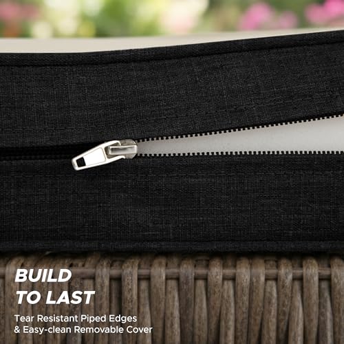 Image of Outdoor Chair Cushions, Water-Resistant & Fade-Resistant, Patio Furniture Lawn Dining Chair Seat Replacement with Mid Back, Ties Zipper, Removable Cover, 18 x 16.5 Inch, Set of 2, Black