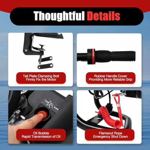 4 Stroke 7 HP Outboard Motor Boat Engine,196CC Gas Powered Heavy Duty Fishing Boat Motor Long Shaft Marine Engine with Air Cooling System & TCI Ignition System for Inflatable Boat,Kayak,Rubber Boat - Thumbnail 3