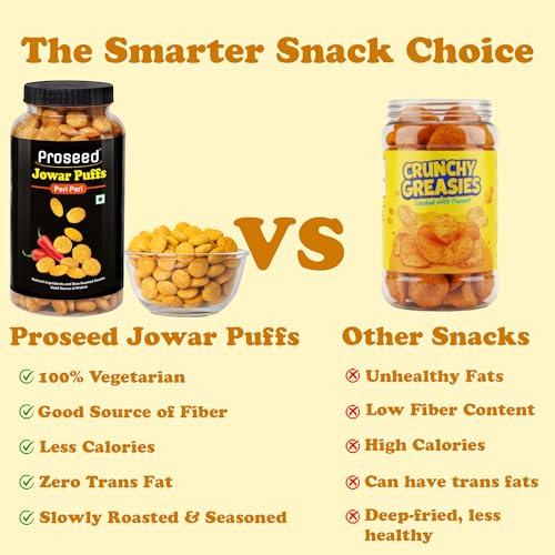 Image of Proseed Jowar Puffs (Peri Peri) | 150g x 1 Pack | Slow Roasted & 100% Veg | No Refined Flour, Sugar & Trans-Fat | Gluten Free | No Palm Oil | Healthy Travel Friendly Millet Snacks
