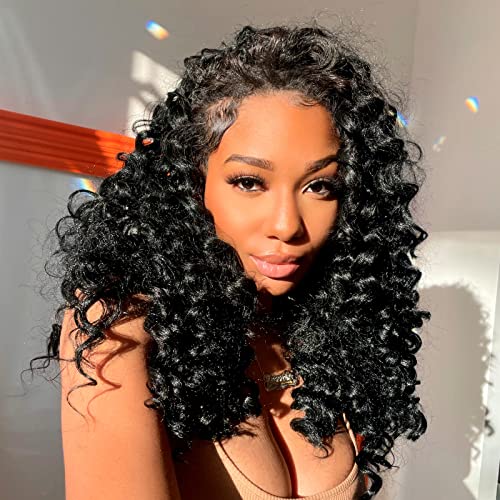 Beach Curl Crochet Hair 12 Inch - 8 Packs 1B Natural Black Water Wave Ocean Wave Deep Wave Bohemian Crochet Curly Synthetic Braiding Hair Extensions For Black Women (12" 8Pcs, 1B)