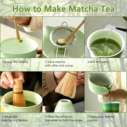 Miniatura 7 de Kdishkra 8 Piezas Matcha Kit, Te Matcha Kit Para Amantes Del Matcha, Con Cuenco Matcha Pico , Batidor Matcha, Cuchara, Colador, Soporte Chasen Etc, Kit Matcha Para La Ceremonia Del Té Verde