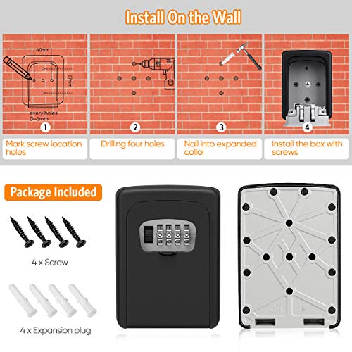 Key Lock Box Wall Mounted, Fayleeko 4 Digit Combination Lockbox For Outside, House Keys - 5 Keys Capacity, Key Safe Security Storage Lock Box For Indoor, Outdoor, Garage, Garden, Store (1-Pack, Black) #TOP6