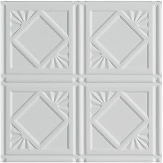 FASÄDE Traditional Style/Pattern 4 Decorative Vinyl Glue Up Ceiling Panel in Gloss White (12X12 Inch Sample)