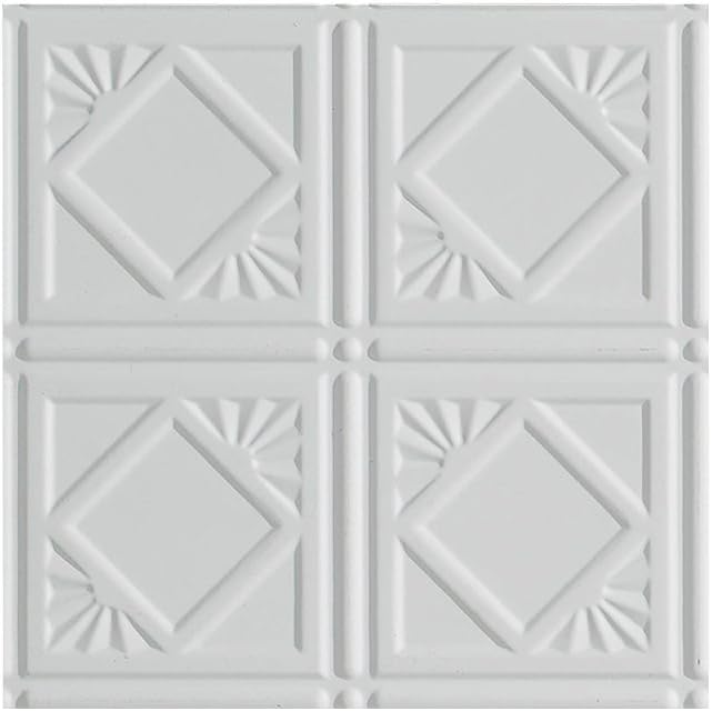 FASÄDE Traditional Style/Pattern 4 Decorative Vinyl Glue Up Ceiling Panel in Gloss White (12X12 Inch Sample)