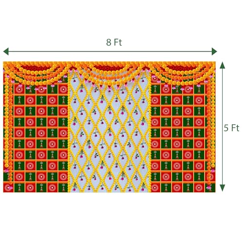 Image of DHARA CREATION Decorative Flowers Backdrop Cloth For Pooja Decoration - 8Ft X 5Ft, Ideal Pooja, Religious Ceremonies, And Home Decor. Washable Fabric