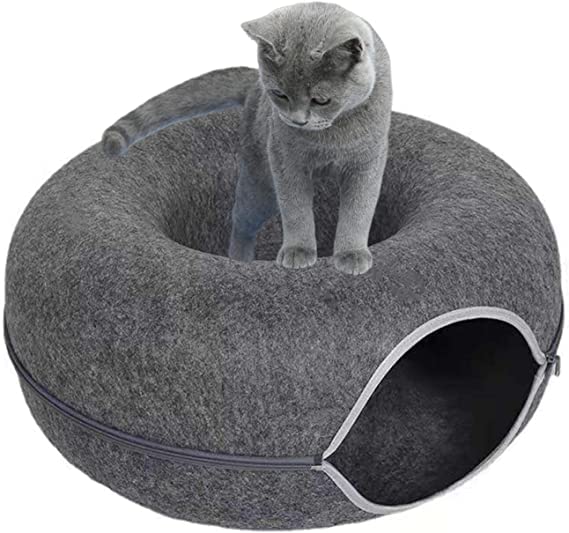 Cat/dog Cave, Felt Tunnel Cat Nest, Removable Cat Nest, Round Donut Felt Pet Nest, Cat Bed and Cat Cave for All Seasons (Large Size)