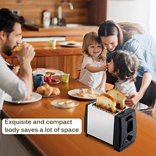 Toaster 2 Scheiben, Edelstahl Toaster mit 6 Bräunungsstufen und Krümelschublade, 750W (Extra Breite Schlitze/Auto-Pop-Up… – Bild 3