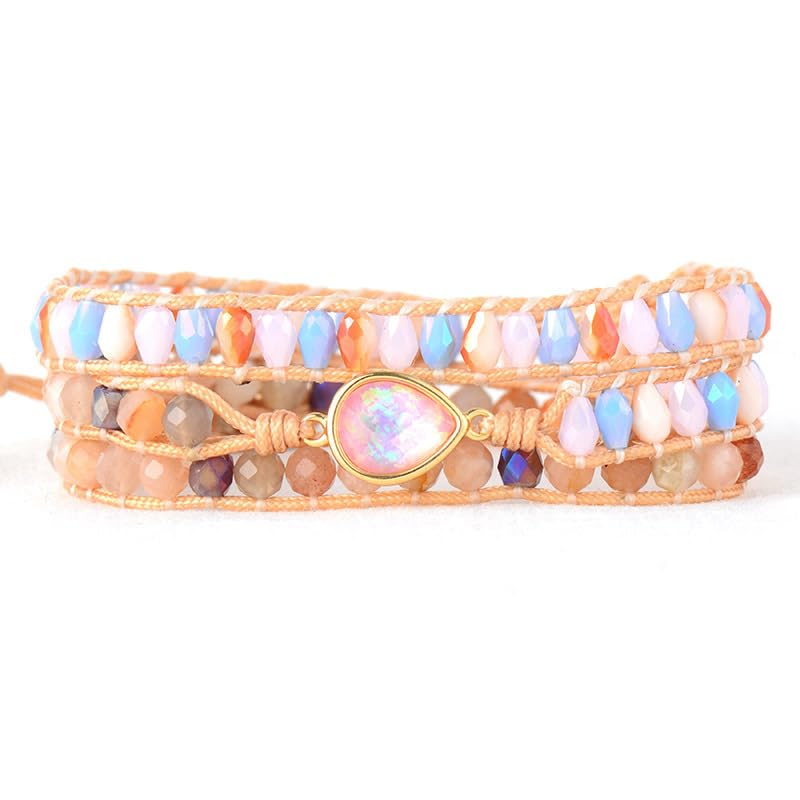 Braccialetti boho multistrato fatti a mano per donna, braccialetti con perline rotonde sfaccettate regolabili, bracciale chakra con ciondolo a cuore per uomo e donna