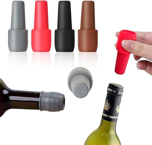 Tapón de vino 2025, 4 tapones de vino para botellas de vino, tapas de botellas de vino de silicona, cubiertas selladoras reutilizables e irrompibles