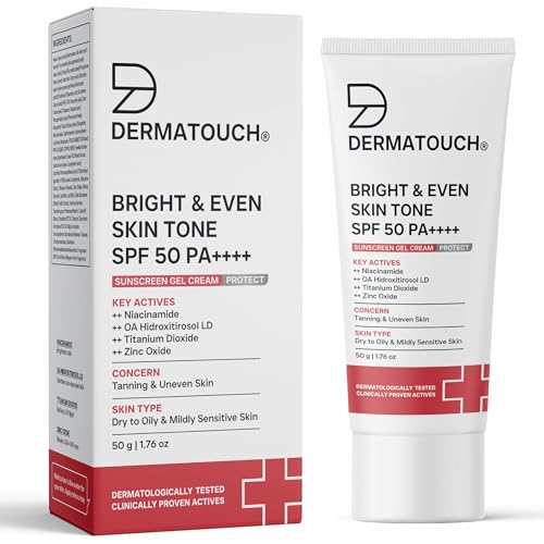 Image of DERMATOUCH Bright & Even Skin Tone SPF 50 PA++++ Sunscreen Gel with Dermawhite WF, Niacinamide, Arbutin & Campo Songyi Extract | Broad Spectrum UV Protection | Helps Reduce Tanning & Uneven Skin Tone | Lightweight Gel for Dry to Normal & Combination Skin | 50g