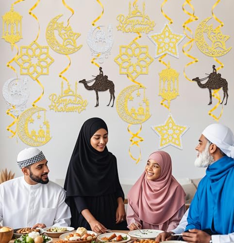38PCS Ramadan Mubarak Decorations Umrah Mubarak Hang Swirl Star Moon Lantern Decor Sign for Eid Festival Muslim Islam Party Decoration Supplies - Image 3