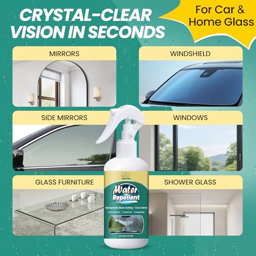 Image of Glass Water Repellent Spray - Hydrophobic Rain Repellent for Car Windshield, Shower Doors, Windows & Mirrors - Long-Lasting Waterproof Treatment, Streak-Free Vision, Prevents