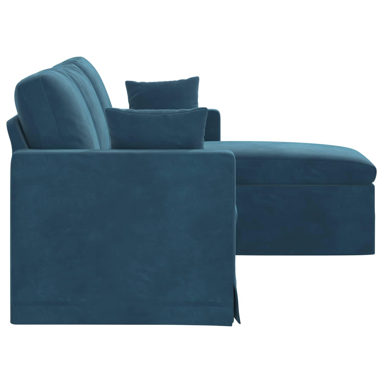 Divano blu 178 x 134 x 80 cm in velluto con telaio in metallo e braccioli in legno, piccolo divano ergonomico per soggiorno e lounge mobili esterni, comodo divano per momenti di relax