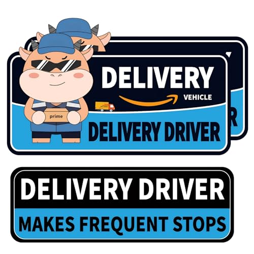 Delivery Driver Magnet for Car Reflective Caution Frequent Stops Car Magnet 2 Pack 11x7 + 1 Pack 11x3 Durable and Weather-Resistant Magnetic Signs for Vehicles (Blue-02)