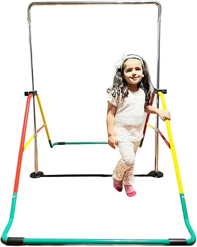 Miniatura 4 de Barra de gimnasia para niños, juego 4 en 1 con asiento de columpio, 2 anillos de trapecio, barra horizontal expandible y plegable, equipo de