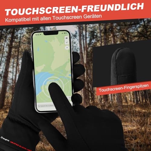 Dr.warm Beheizbare Handschuhe für Herren Damen, Beheizte Winterhandschuhe Dünn Handschuhe mit Heizung, mit TYP C Ladeanschluss für Fahrrad, Walking, Camping, Wandern, Size L