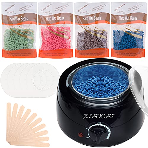 Waxing Kit Wax Warmer for Women Wax Kit With 4 Packs of Hard Wax Beads 10 Pcs Spatulas, Painless at Home Wax Kit Hair Removal Kit with Handle Pot 500ml for Paraffin Soft Wax Cream Wax