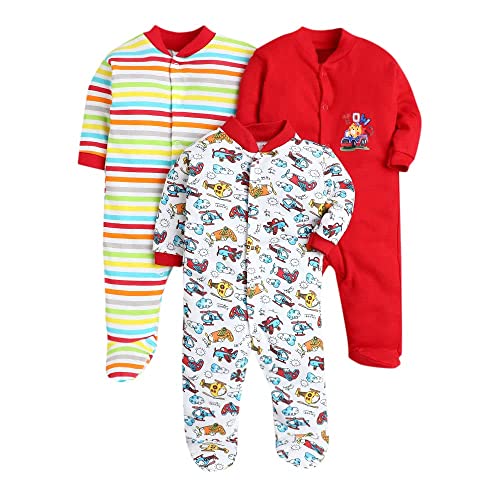 Image of DADDY - G 100% Cotton Baby Rompers Pack of 3 | Newborn Baby Sleepsuit | Full Sleeve Jumpsuit | Baby Night Suit | Infant Bodysuit for Boys & Girls | Soft Breathable Clothing