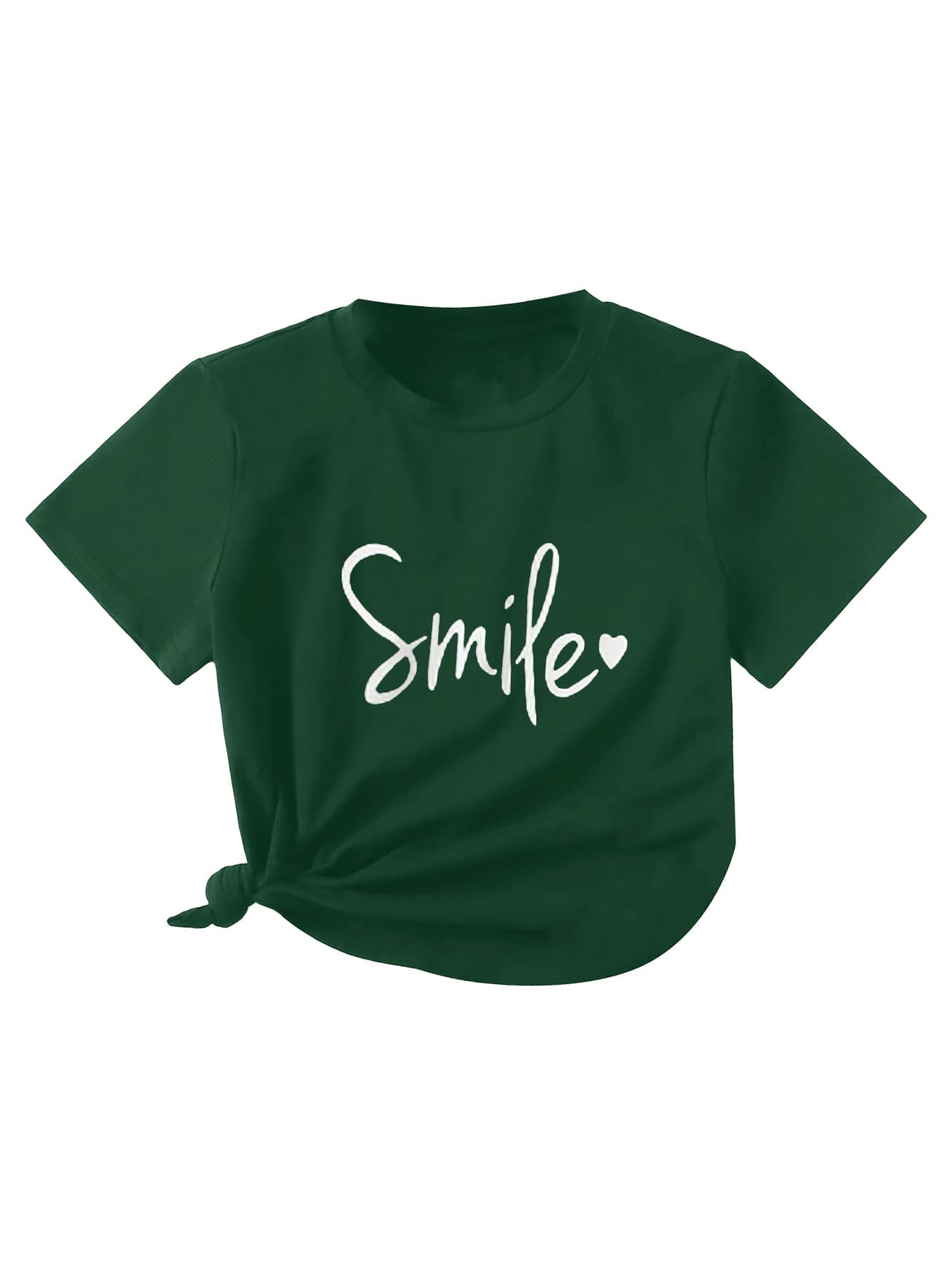 SHENHE Girl's Graphic Letter Print Roll Up Short Sleeve Crewneck T Shirt Tee Tops