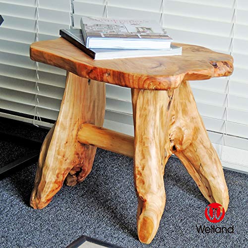 WELLAND Natural Wood Bench, Live Edge Stool Cedar Wood 21" L x 13" W x 18" H - Thumbnail 6