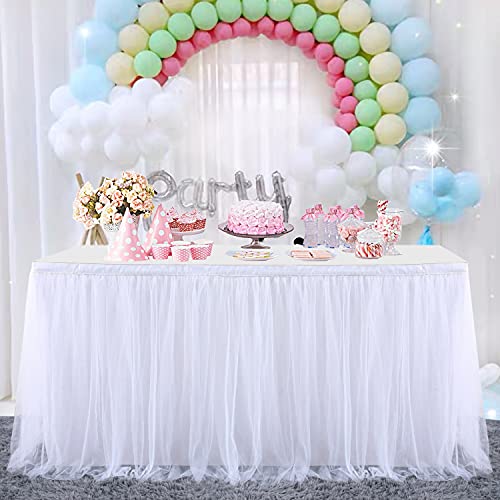 HBBMAGIC Blanc Tulle Jupe De Table Tutu Table Plinthe pour Rectangle ou Table Ronde pour Baby Shower De Mariage et De Fête d'anniversaire Décoration(183cm*76cm, sans led)