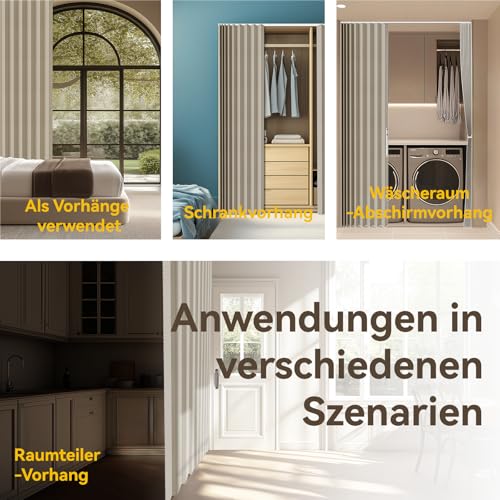 JILRON 100% Blickdichter Türvorhang – Faltbares Akordion-Design mit Magnetverschluss & Klebemontage ohne Bohren, inkl. Schiene – Für Terrassentüren oder Glastüren, Hellgelb, 201x180 cm