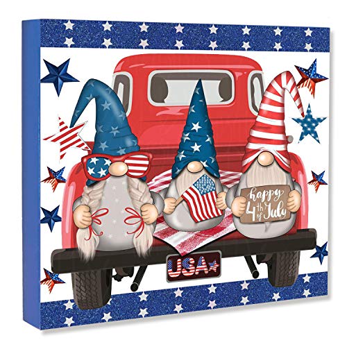 LUCKKYY 4th of July Gnomes Shape Wood Sign Cute Standing Gnomes Independent Day Wood Crafts Patriotic Themed Freestanding Table Decorations for Desk Office Home Party (C)