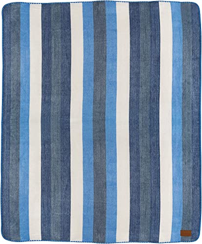 Qisu Alpaca Wool Blanket Throw | Large, Beautiful, Warm, Stripe | 85 X 65 Inches | Ultra-Soft, Hypoallergenic And Breathable | Non-Itchy Or Scratchy Fabric (Blue White Stripe), Queen #TOP2