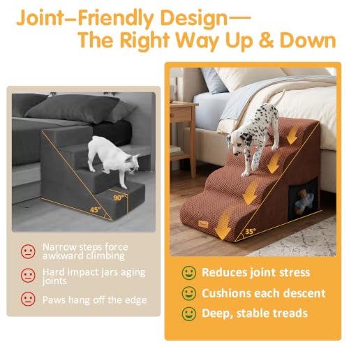 Image of Topmart High Density Foam Dog Steps 4 Tiers, Extra Wide Deep Pet Steps | Non-Slip Dog Stairs Ramp for Bed, Soft Foam Cat Ladder,Best for Older Injured, Older Pets, Cats with Joint Pain