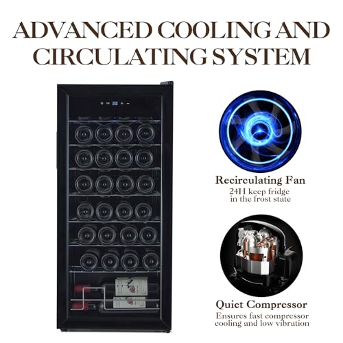 32 Bottle Compressor Wine Cooler Refrigerator, Large Freestanding Wine Cellar with Adjustable Shelves & Digital Temperature Display, 41-64℉, Bottle Wine Fridge for Red White Wine, Champagne, Beer