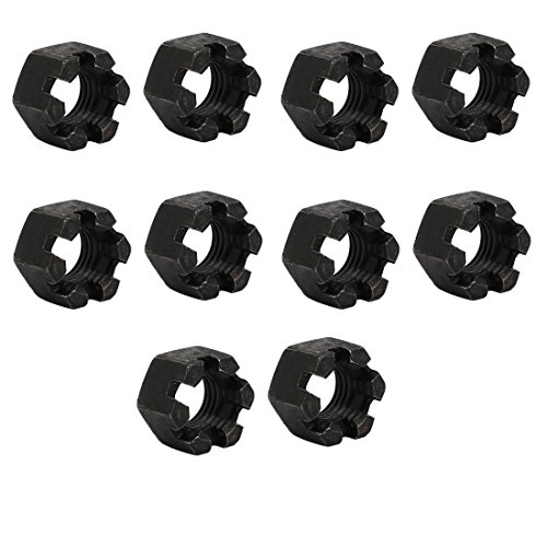Image of uxcell 10pcs M14x2mm Carbon Steel Grade 5.8 Hexagon Slotted Castle Nut Black