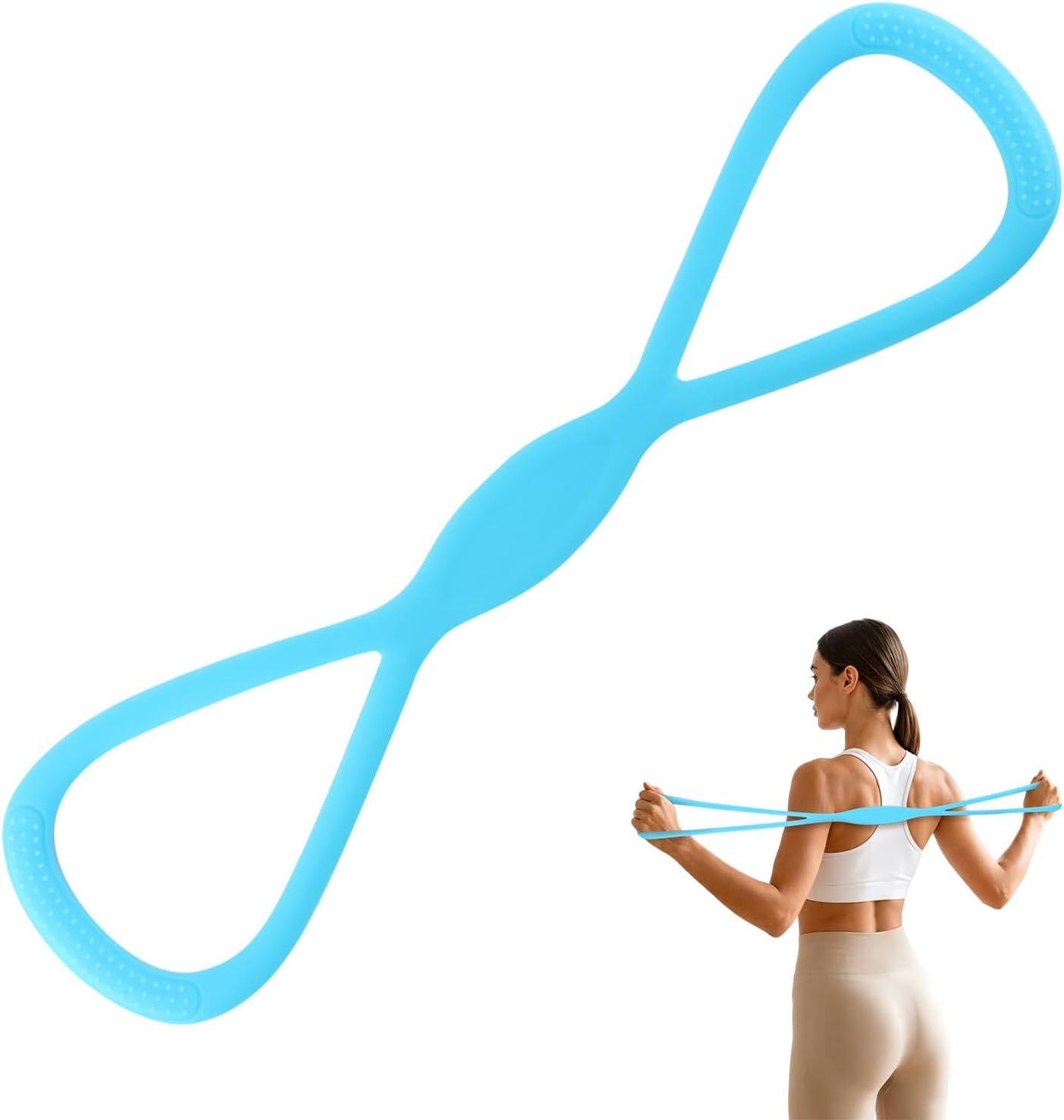 ‌Figure 8 Resistance Bands for Women & Men - 25lb Silicone Workout Bands for Arms, Back, Shoulder Toning & Posture Correction - Portable Home Gym/Yoga (Blue)