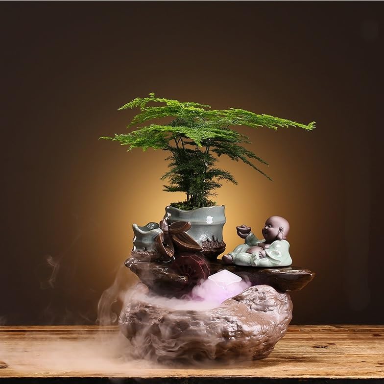 Fuente Decorativa de jardín, Fuente de Agua con Cascada, de cerámica, con función humidificadora, Rueda de Agua, Feng Shui Zen, decoración para salón, Dormitorio, Oficina