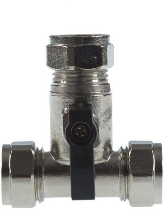 NPH Lever 15mm Large Bore Tee Isolation Valve- Chrome Plated - Full Flow