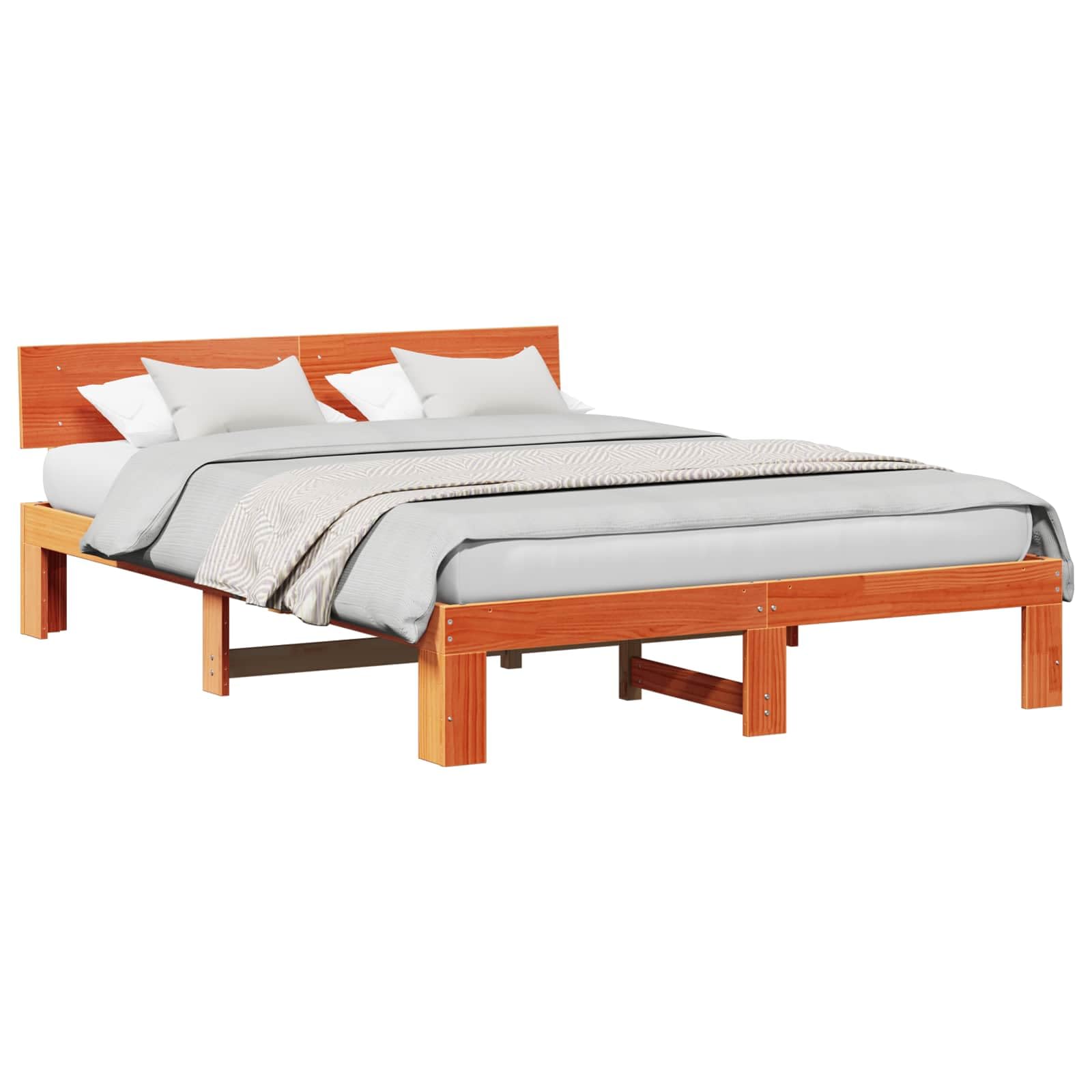 Lite drewno sosnowe minimalistyczny stelaż 25.4 Brązowy 160 x 200 cm