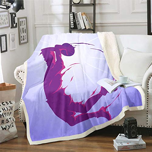 Erosebridal Kids Basketball Plush Bed Blanket Queen Size For Child Girls Boys Teens Sports Games Theme Sherpa Blanket, Player Silhouettes Throw Blanket Abstract Art Fleece Throw, Purple Fuzzy Blankets #TOP25