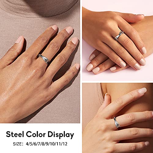 Bestyle Stainless Steel Rings Triple Interlocked Rolling Band Rings For Women, Dainty Stackable Cross Rings Statement Ring Jewelry Gift, Size 7 #TOP1